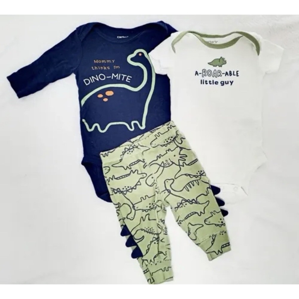 Carter's Baby Boys Dinosaur 2 Bodysuit and Pants 6 Months 2 Piece Set Green